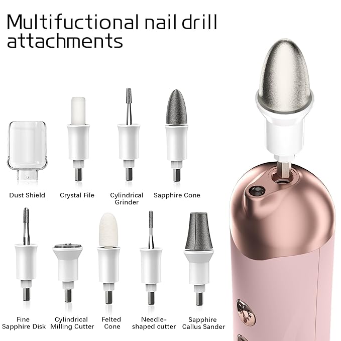 Electric Nail Filer Drill for Nails Professional：Portable Electric Nail Drill Set,Cordless Nail File Sander for Acrylic Nail Files and buffers with Nail Dril Bits Sanding Bands ,Pink