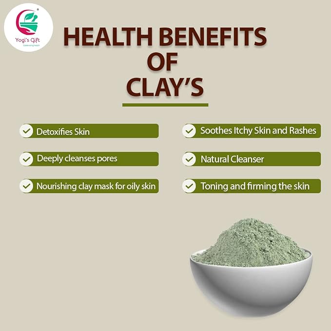 Pack of 5 Clays For Mask Making & Soap Making | Rose Clay, French Green Clay, Kaolin Clay, Moroccan Red Clay and Bentonite Clay | 8oz Each | Best Variety Pack For DIY Projects | By Yogi’s Gift ®