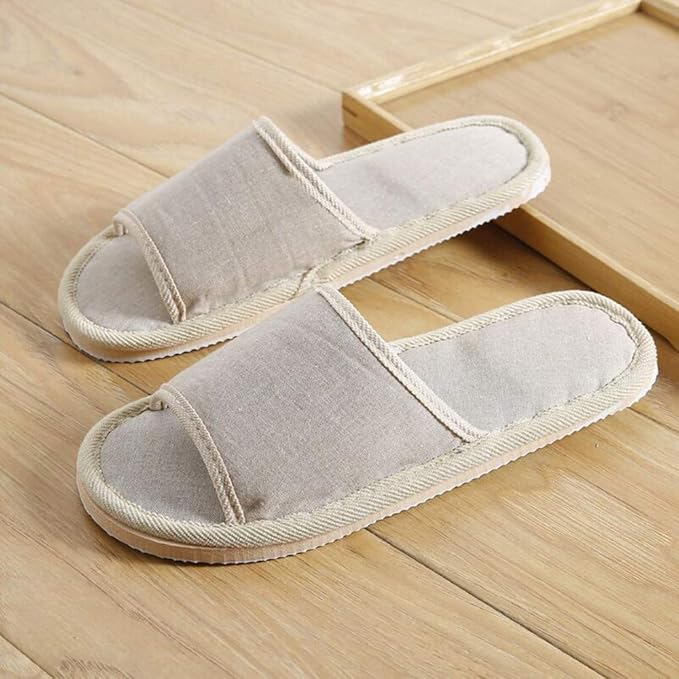 6 Pair of Open Toe Breathable Slippers,Solid Color Casual Slippers,Spa Slippers for Guests, Hotel, Travel, Unisex Universal Size Washable (6 beige medium size)