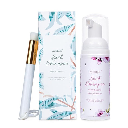 Eyelash Extension Cleanser 60ML Natural Lash Extension Shampoo Cherry Blossom Professional Eyelid Foaming Cleanser Paraben & Sulfate Free Non-lrritating with Salon and Home Care