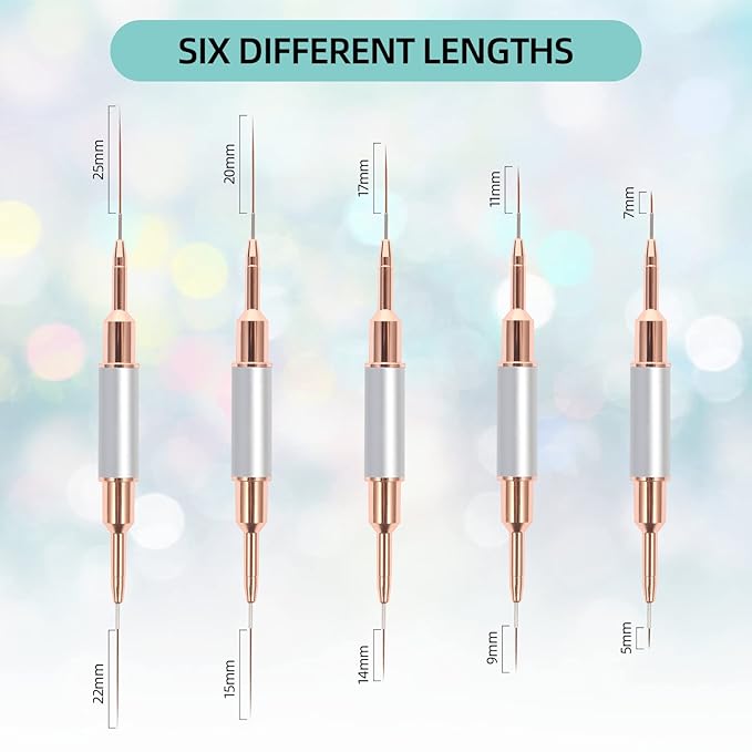 Nail Art Liner Brushes Sliver Set,double end nail art Brushes 10 Heads Striping Liner Brush for Long Lines Detail Thin nail art brush Metal Handle Striper Brushes Lengths 5/7/9/11/14/15/17/20/22/25mm