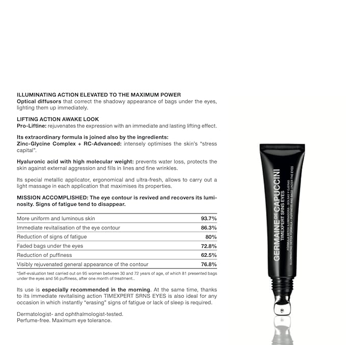 Germaine de Capuccini - Timexpert SRNS Eyes Illuminating Detox Cream - Illuminating Detox Formula - Against Puffiness and Bags Under the Eyes - 0.5 oz