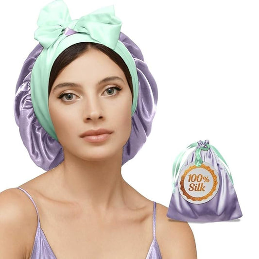 100% Mulberry Silk Bonnet for Sleeping Women with Curly Hair – Alternative to Double Layer Satin Bonnet with Tie Band Premium Silk Hair Wrap for Sleep with Wonder Loop