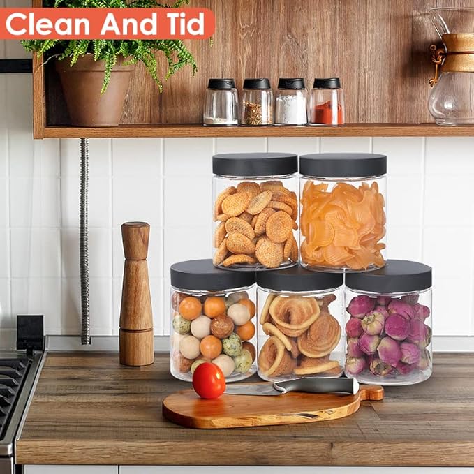 48pcs 8 oz Plastic Containers with Lids Pen Labels Leak Proof BPA Free Airtight Refillable Clear Small Containers Storage Jars for Storing Dry Food Makeup Slime Honey Jam