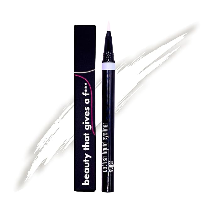 Catfish Liquid Eyeliner, Waterproof Liquid Eyeliner, Long Lasting Makeup with Fine Brush Tip Easy Apply Satin Finish, Smudge-Proof & Transfer-Proof - Sugar (White)