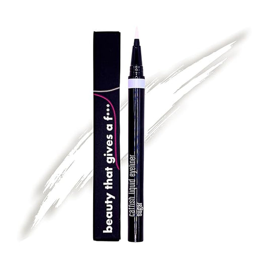 Catfish Liquid Eyeliner, Waterproof Liquid Eyeliner, Long Lasting Makeup with Fine Brush Tip Easy Apply Satin Finish, Smudge-Proof & Transfer-Proof - Sugar (White)