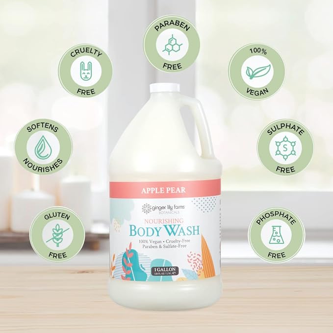 Ginger Lily Farms Botanicals Nourishing Body Wash, 100% Vegan & Cruelty-Free, Apple Pear Scent, 1 Gallon Refill (128 fl oz)