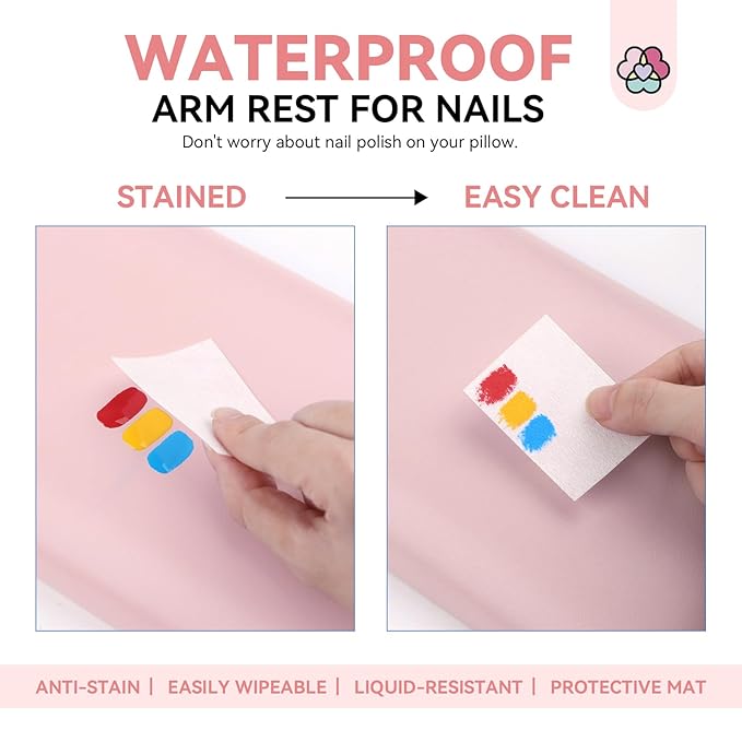 Saviland Arm Rest for Nails Tech Professional: 15.7" Full-Length Nail Arm Rest Pink Faux Leather for Acrylic Nails Soft Sponge Cushion Hand Holder & Non-Slip Nail Mat for Nail Technician Use Must Have
