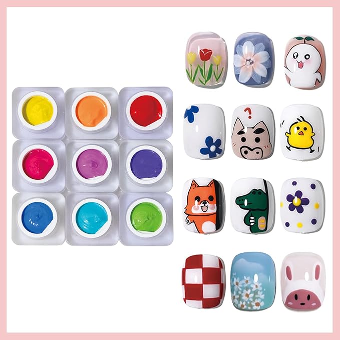 9 Color Pat Painting Gel Nail Polish Set - Ombre Aura Nail Art Gel Paint for Salon Manicure with Sponges