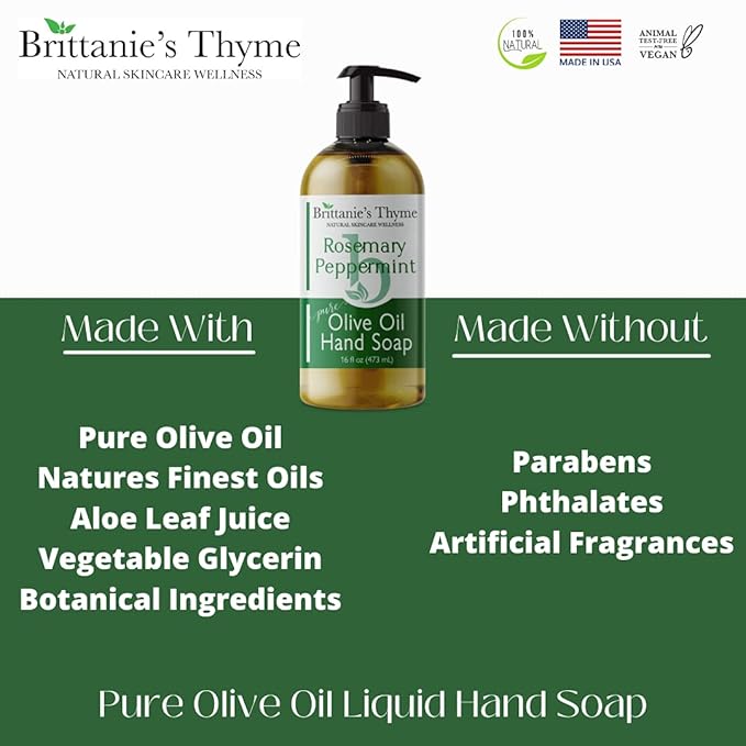 Brittanie’s Pure Castile Liquid Soap Refill, Rosemary Peppermint, 16 Ounce | Dish Soap, Hair & Body, Home, Gentle and Pure, Made with Natural Luxurious Oils, Vegan & Gluten Free Non-GMO