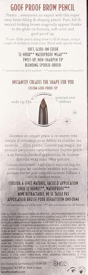 Benefit Goof Proof Brow Pencil No.2 Light 0.01 Ounce, Medium, 1 Count