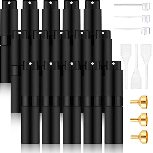 Beieverluck 15 Pieces 8ML Travel Perfume Atomizer Refillable Perfume Bottle Portable Cologne Sprayer for Perfume Women Men, Black