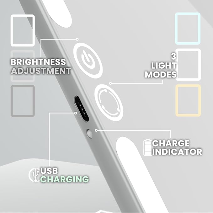 Eclipse LED Lighted Travel Vanity Makeup Mirror | 3 Colour Light, Compact, Portable, Lighted, Rechargeable, Illuminated Mirror | Perfect for Travel, Makeup & Beauty Needs | Chalk Grey