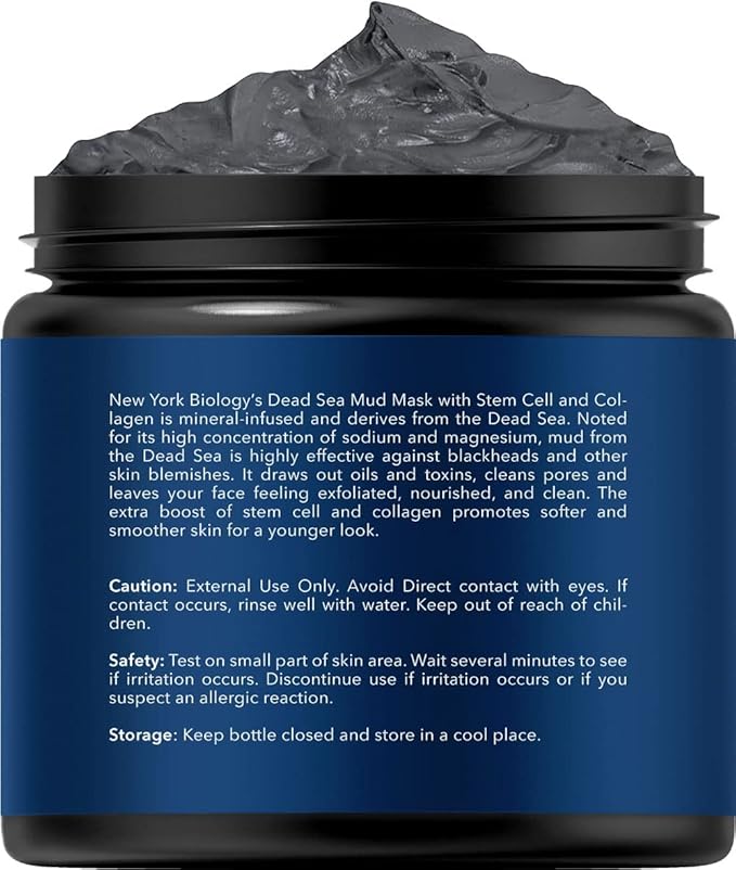 New York Biology Dead Sea Mud Mask for Face and Body with Stem Cell and Collagen - Spa Quality Pore Reducer for Acne, Blackheads and Oily Skin, Natural Skincare for Women, Men - Tightens Skin - 4 oz