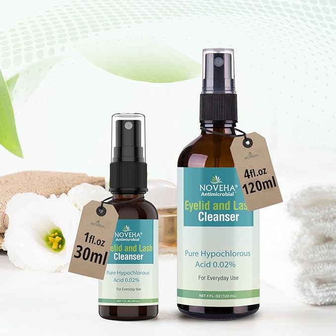 NOVEHA Eyelid and Lash Cleanser | Effective Relief from Irritation, Dry Eyes, Styes & Blepharitis, Pure and Gentle Hypochlorous Acid 0.02% Spray 120ml (4oz)