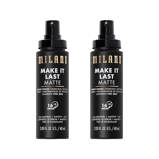 Milani Make it Last Matte - Matte Finish Charcoal Setting Spray - Cruelty-Free Makeup Primer and Setting Spray for Oily Skin - Long Lasting Finishing Spray - 2 Pack
