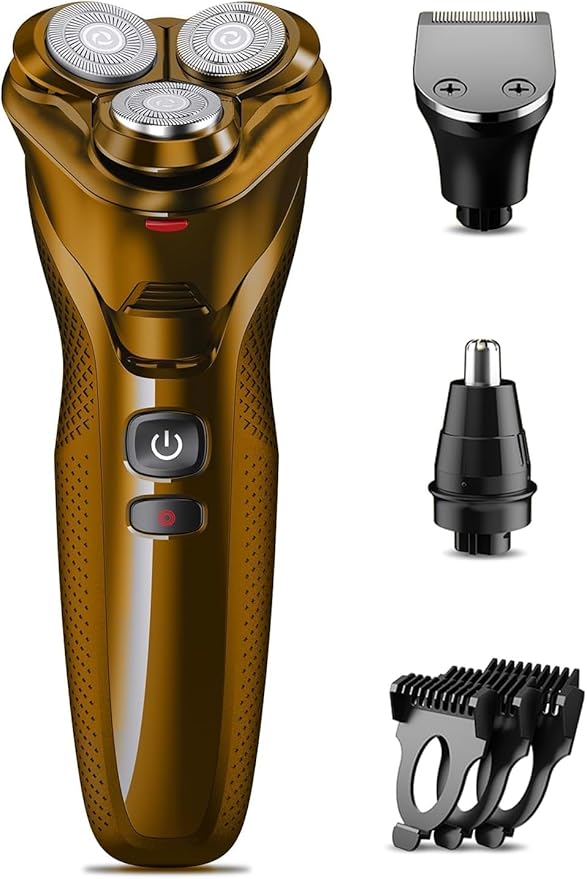 Cordless Electric Razor for Men: 3-in-1 Shaver for Beard/Nose/Sideburns - IPX7 Waterproof Travel Kit - Turbo Speed & Precision Blades - deep Black