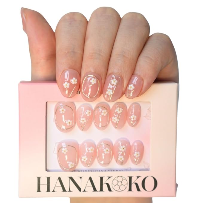 3D Press on Nails - Short, Medium, Oval & Almond - Glitter Cat Eye - Gel Finish - Durable & Reusable - False Nails - 10 Pcs (Akana Nude, L)