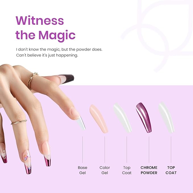 Beetles Chrome Nail Art Glitter 4 Colors 0.5g/Jar, 4 Jars 3 Colors Gold Silver Pink Metallic Mirror Effect Pigment & 1 Holographic Chrome Powder Diy Nail Art Manicure Gifts for Women Girls