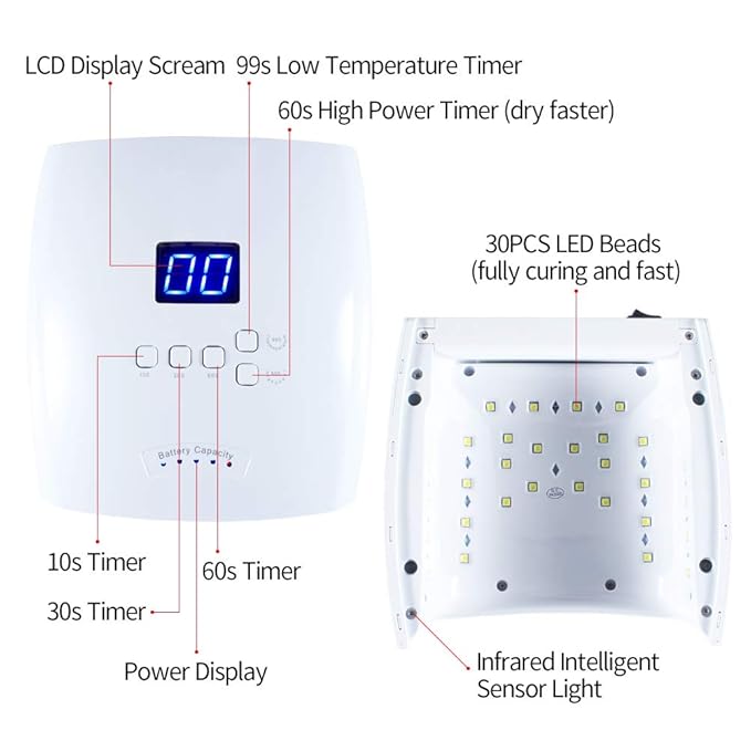 Rechargeable UV LED Nail Lamp, Professional Cordless UV Light for Nails Nail Lamp Machine with Automatic Sensor, 5 Timer Setting Fast Nail Light Curing Lamp for Salon & Home