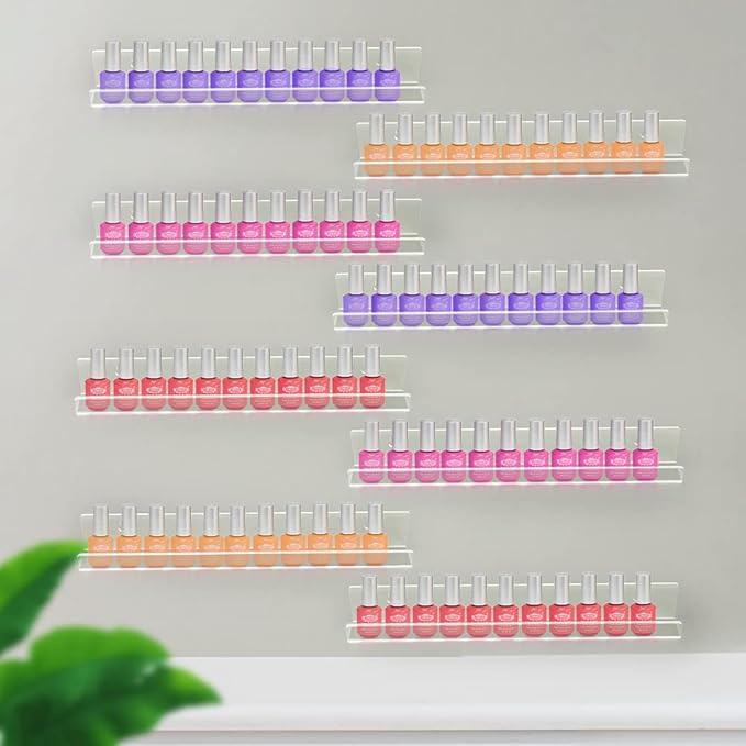 8 Pack Nail Polish Wall Rack, Clear nail polish organizer wall mounted, Acrylic Nail Polish holder storage