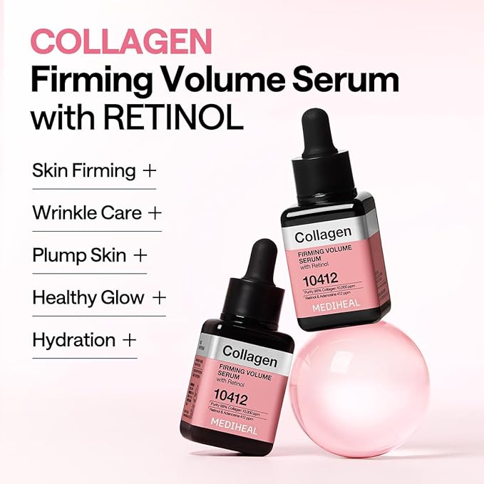 Mediheal Collagen Firming Volume Serum with Retinol 1.35 fl oz - Face Serum for Korean Glass Skin Look, Anti-Wrinkle, Pore Care & Long-Lasting Hydration