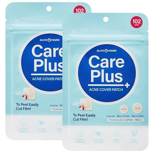 OLIVE YOUNG Care Plus Spot Patch | Hydrocolloid Acne Korean Spot Patch to Cover Zits, Pimples and Blemishes, for Troubled Skin and Face (Hydrocolloid, 204 Count (Pack of 2))