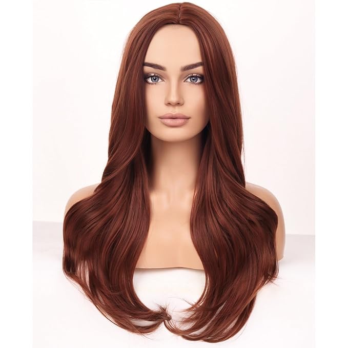 BERON Ginger Orange Wigs Long Wavy Wig for Women Natural Auburn Girls Heat Resistant Synthetic Hair Wigs for Cosplay Party Daily or Use