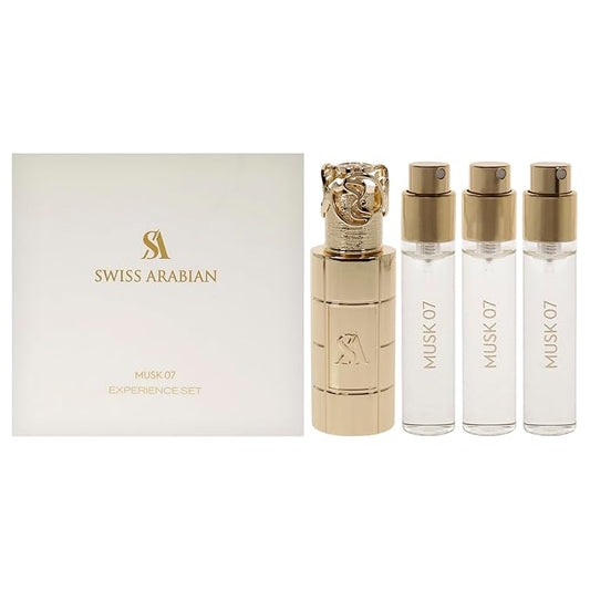 Swiss Arabian Musk 01 Giftset - Arabian Perfumes for Women and Men - Long Lasting Perfume - Fruity, Floral, Musk Perfume - 3 Bottles with Case - 4 pc