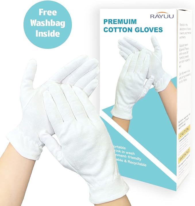 Moisturizing Cotton Glove for Dry Hand Treatment, Nighttime Sleeping Gloves for Eczema, Dry Sensitive Irritated Skin, Hands SPA, Lightweight, Durable and Reusable, Mitten (M - 7 Pairs)