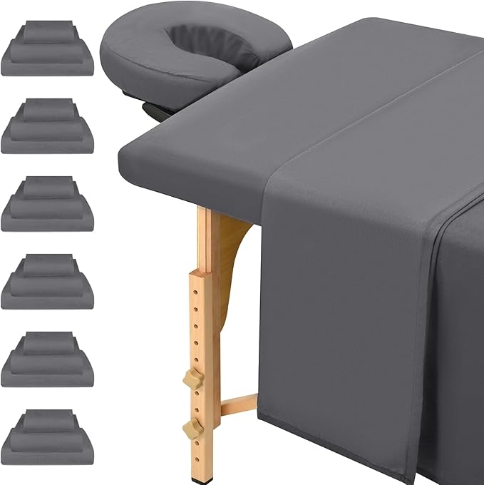 18Pcs 6 Sets Massage Table Sheets Set 3 Piece Set Includes Massage Bed Sheets, Massage Bed Cover Massage Face Rest Cover, Spa Bed Cover Massage Sheets Sets for Beauty Salon and Home Spa (Dark Grey)
