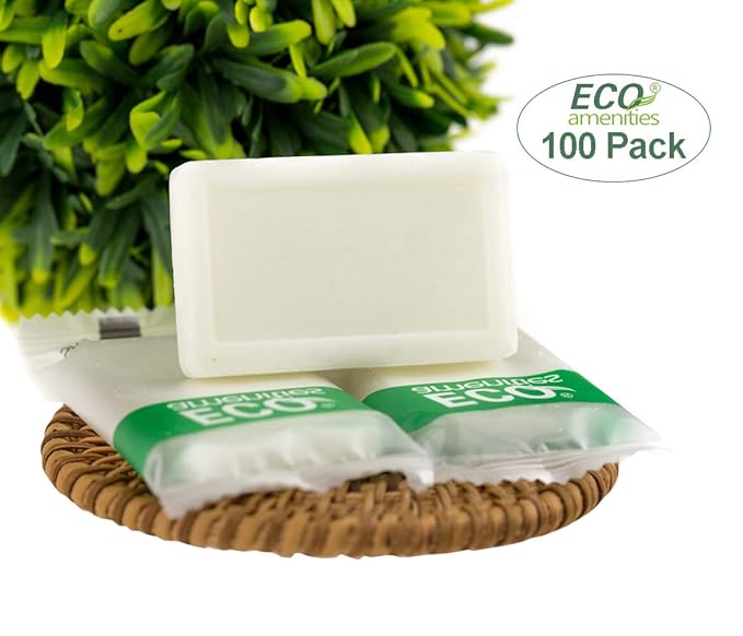 ECO amenities Bar Soap Bulk - 100 Pack, 1.0 oz Travel Size Soap Bars - Individually Wrapped For Hotels - Great for Vacation Rental and Airbnb Toiletries or Hygiene Kits Supplies