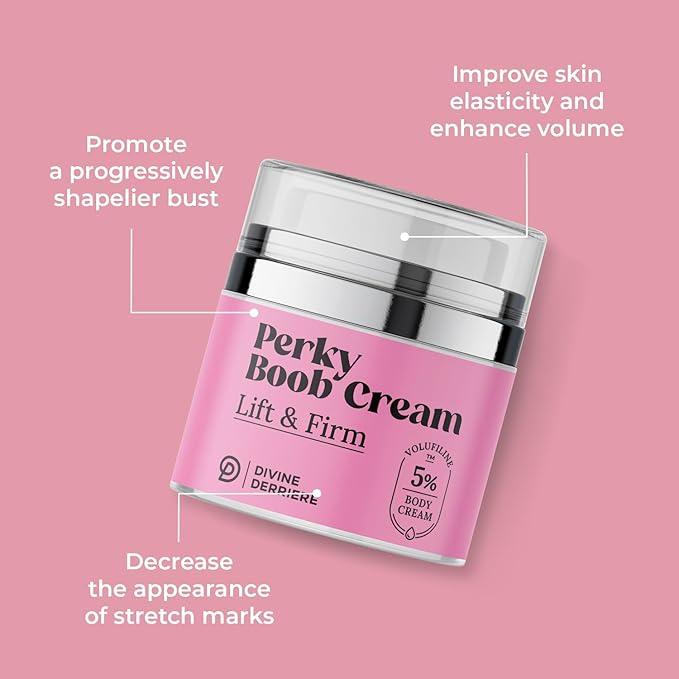 Divine Derriere Perky Body Cream - Lift & Firm Skin Tightening Cream for Body - Moisturizing Chest Firming Cream with Volufiline Helps Tighten Saggy Crepey Skin for a Perkier Look & Toned Décolleté