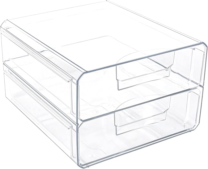 Clear Stackable Storage Drawers,Acrylic Makeup Drawer Organizer with 2 Drawers,Stackable Storage Bins for Skincare,Cosmetics,Beauty Supplies,for Vanity,Bathroom,Kitchen Countertop,Pantry Organization