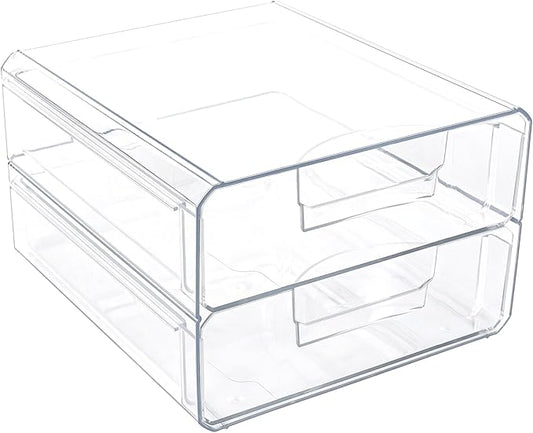 Clear Stackable Storage Drawers,Acrylic Makeup Drawer Organizer with 2 Drawers,Stackable Storage Bins for Skincare,Cosmetics,Beauty Supplies,for Vanity,Bathroom,Kitchen Countertop,Pantry Organization