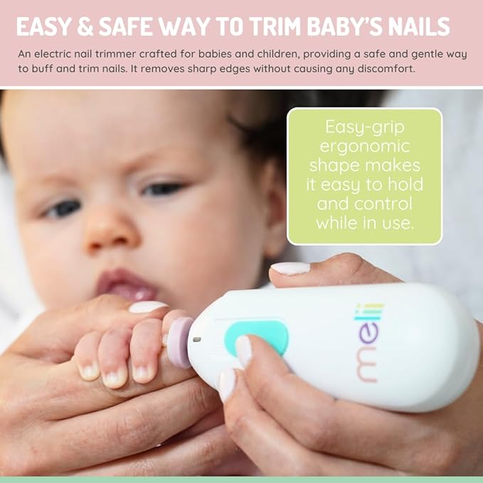 melii Electric Nail File, Safe Trimmer & Clipper for Newborn Babies, Toddlers, Kids & Adults-Comes with Two Speeds and 5 Different Discs