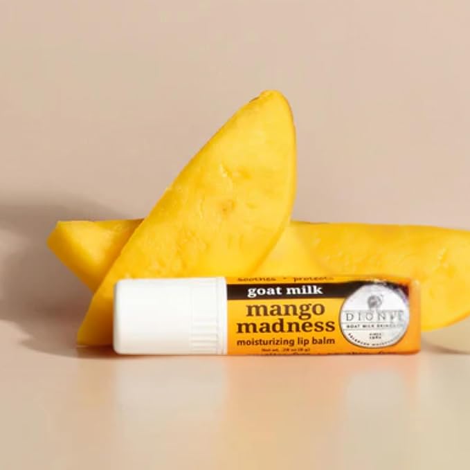 Dionis Goat Milk Skincare Scented Lip Balm, Beeswax, Shea Butter & Coconut Oil Self Care Made in The USA, Cruelty Free, Paraben Free Hydrating Moisturizer for Chapped Lips, Mango Madness, 0.28oz, 6pk