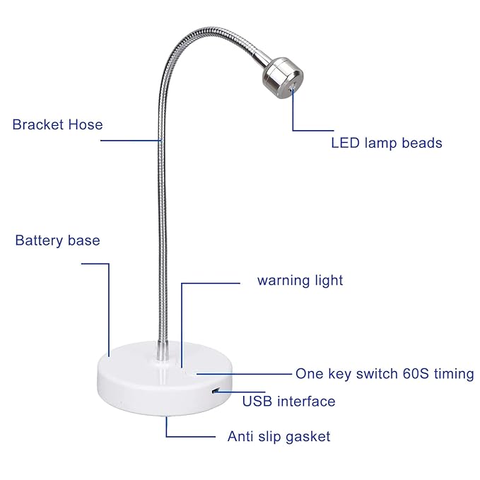 LED Nail Lamp, 3W Nail Dryer Lamp for Nails, Mini Gooseneck Nail Dryer Gel Nail Polish Curing LED Lamp Professional Nail Curing Machine, for DIY Nail Art