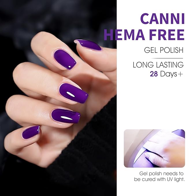 CANNI Purple Gel Polish Set, 6 Colors 9ML Violets Dark Purple Summer Pastel Pink Soak Off UV LED Nail Kit DIY Art Manicure Home Salon