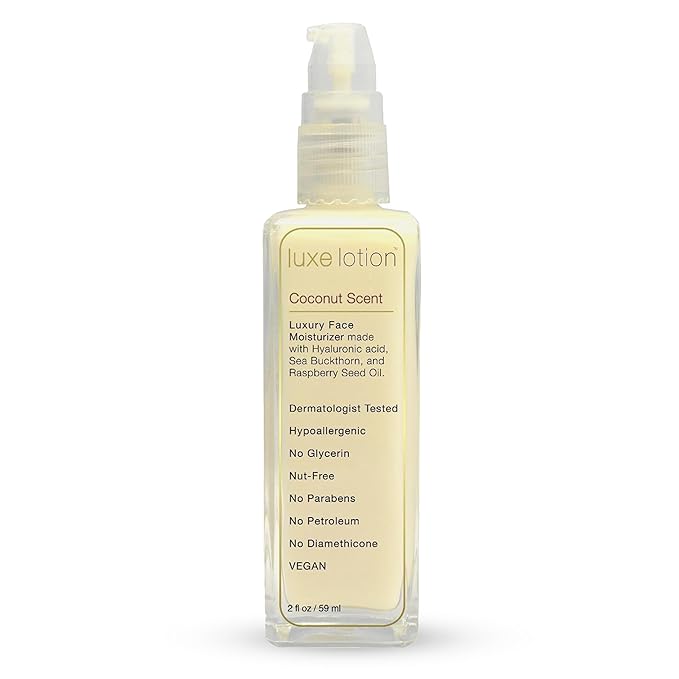 Luxe Beauty Non-Greasy Hyaluronic Acid Moisturizer – Coconut-Scented Lotion, Silicone-Free, No Fillers – With Organic and Plant-Based Ingredients - Anti-Aging Hydrating Facial Cream – Travel Size 2oz