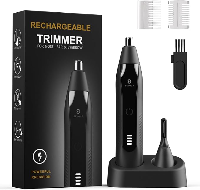 Ear and Nose Hair Trimmer for Men, 2025 Professional Painless USB Rechargeable Eyebrow & Facial Hair Trimmer for Men Women, Powerful Motor, Dual Edge Blades, IPX7 Waterproof for Easy to Clean
