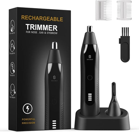 Ear and Nose Hair Trimmer for Men, 2025 Professional Painless USB Rechargeable Eyebrow & Facial Hair Trimmer for Men Women, Powerful Motor, Dual Edge Blades, IPX7 Waterproof for Easy to Clean