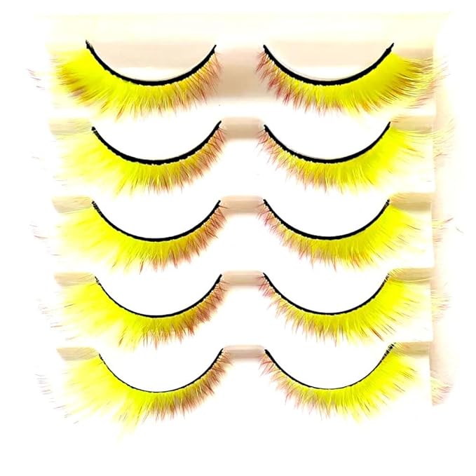 Sunniess Ombre Colored Lashes Silk Protein Fluffy Wispy Volume Fake Lashes for Halloweens Cosplay Party Stage Russian D Curl Lashes with Color Make up Faux Mink False Eyelashes 5 Pairs