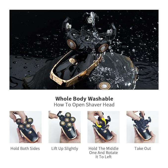 Electric 6D Head Shavers for Bald Men,Electric Razor for Men Head,5-in-1 Grooming Kit Wet Dry Men's Head Shavers,Nose Hair Trimmer,Clippers,Cordless Waterproof USB Charging Rechargeable (LK6302)