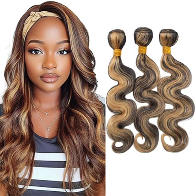Ombre P1B27 Highlights Human Hair Body Wave Bundles Black and Blonde Body Wave Bundles Human Hair Brazilian Soft and Silky for Black Women 8 10 12 Inch