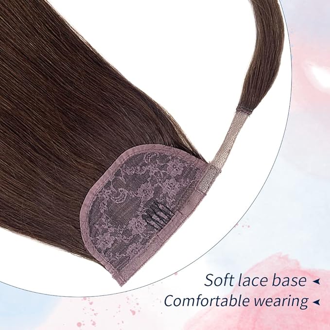 Ponytail Extension Human Hair Ponytail Straight Clip in Wrap Around Pony Remy Hair Extensions for Women 18 Inch 80G #Dark Brown