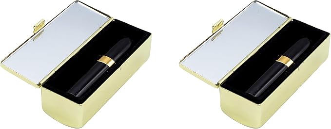 Stephanie Imports Set of 2 Rectangular Vintage Lipstick Cases With Glass Mirror (Gold Victorian)