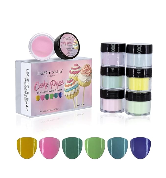 Legacy Nails Professional COLLECTION Acrylic Powder Kit 6 Colors Nail Art Set for Manicure DIY for Dip & Acrylic Nail Extensions (CAKE POPS COLLECTION)