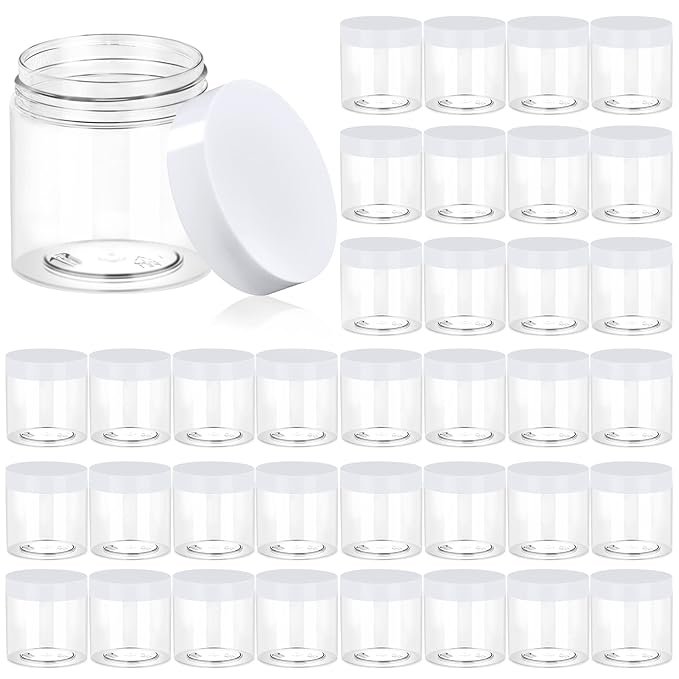 36 Pack 4 OZ Plastic Jars Round Clear Cosmetic Container Jars with White Lids, Eternal Moment Plastic Slime Jars for Lotion, Cream, Ointments, Makeup, Eye shadow, Samples, Potravel Storage