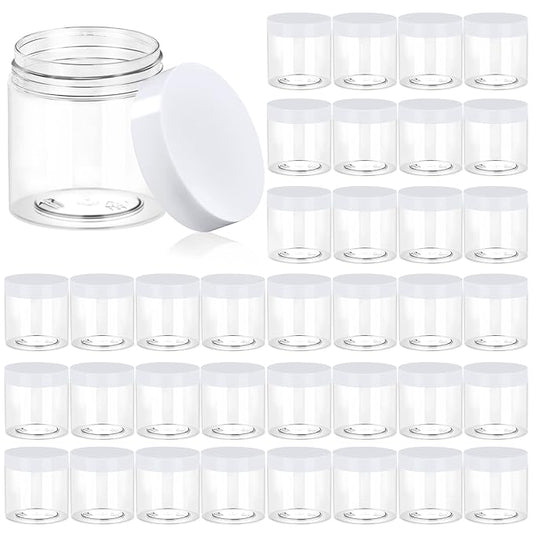 36 Pack 4 OZ Plastic Jars Round Clear Cosmetic Container Jars with White Lids, Eternal Moment Plastic Slime Jars for Lotion, Cream, Ointments, Makeup, Eye shadow, Samples, Potravel Storage